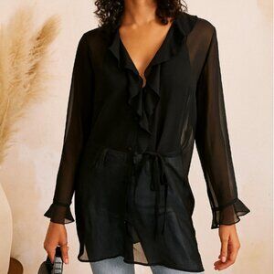 Vintage Victoria’s Secret Sheer Ruffle Front Long Sleeve Top Women’s M